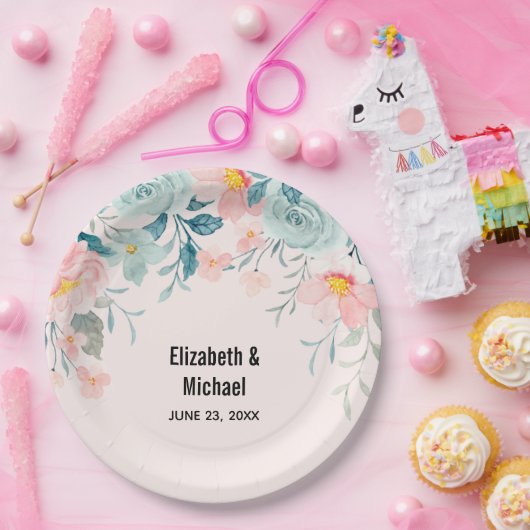 Hochzeit mit rosa und grüner Blüte Pappteller (Party)