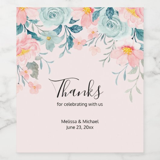 Hochzeit mit rosa und grüner Blüte Weinetikett (Einzelnes Label)