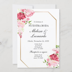 Hochzeit mit rosa und roter Blüte Spanisch Einladung