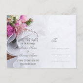 Hochzeit mit rosa und weißem Blumen Save the Date Ankündigungspostkarte (Rückseite)