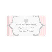 Hochzeit mit rosa, weißen, grauen Streifen Adressaufkleber (Vorne)