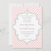 Hochzeit mit rosa, weißen, grauen Streifen Einladung (Vorderseite)
