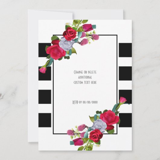 Hochzeit mit rote Rose und schwarzem Streifen Einladung (Rückseite)