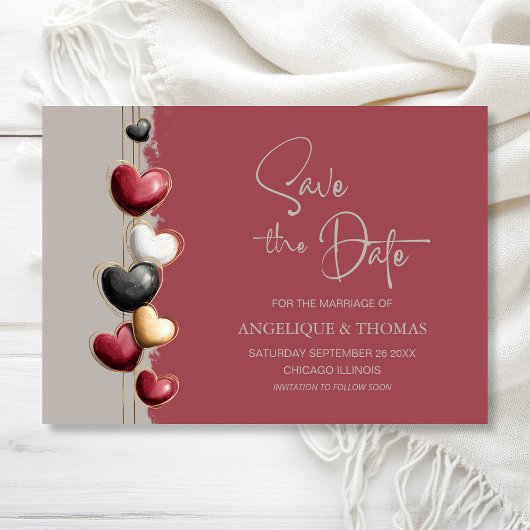 Hochzeit mit roten und rosa Herzen - Save-the-Date Save The Date