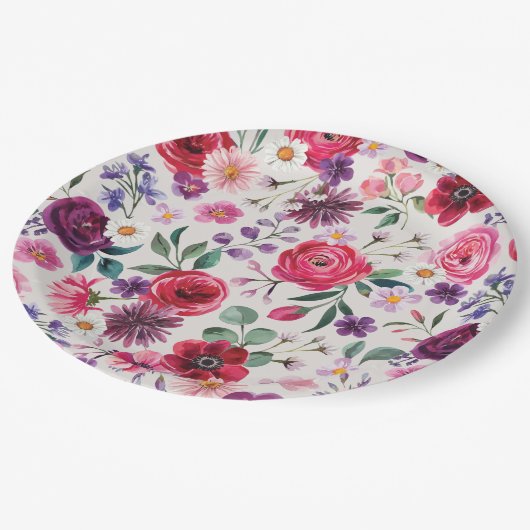 Hochzeit mit Roter Flora Pappteller (Schrägansicht)