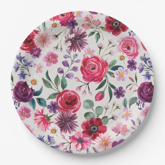 Hochzeit mit Roter Flora Pappteller (Vorderseite)