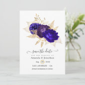 Hochzeit mit Royal Blue, Lila und Gold Floral Save The Date (Stehend Vorderseite)