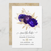Hochzeit mit Royal Blue, Lila und Gold Floral Save The Date (Vorne/Hinten)