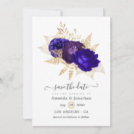 Hochzeit mit Royal Blue, Lila und Gold Floral Save The Date
