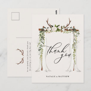 Hochzeit mit rustikalem Antler und Aquarellblumen Postkarte