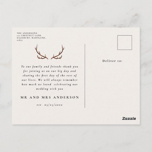 Hochzeit mit Rustikalem Junggebliff und Aquarell Postkarte (Rückseite)