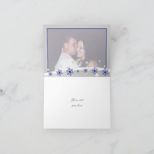 Hochzeit mit Schneeflocken, blau, grau. Danke Foto (Innenseite)