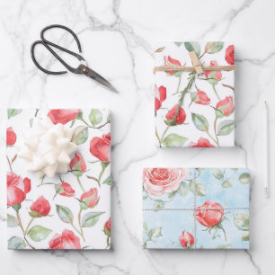 Hochzeit mit schönen roten Rosen Geschenkpapier Set