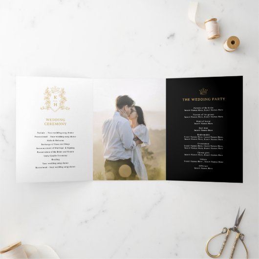 Hochzeit mit Schwarz-weißem Foto Dreifach-gefaltete Programmkarte (Innenseite)