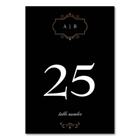 Hochzeit mit Schwarz-weißem Gold Tischnummer (Rückseite)