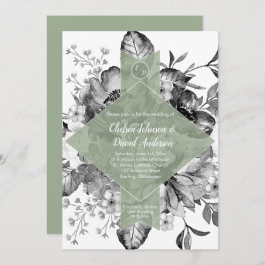 Hochzeit mit Schwarz-weißer Farbe im grünen Wasser Ankündigung (Vorne/Hinten)