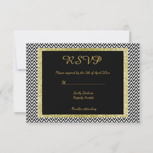 Hochzeit mit Schwarz-weißer Zickzack uAwg RSVP Karte