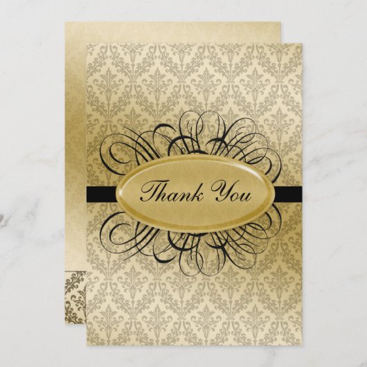 Hochzeit mit schwarzem Damast DankeYou Cards Einladung (Vorne/Hinten)