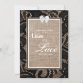 Hochzeit mit schwarzer Spitze, Burlap und Leinen Einladung (Vorderseite)