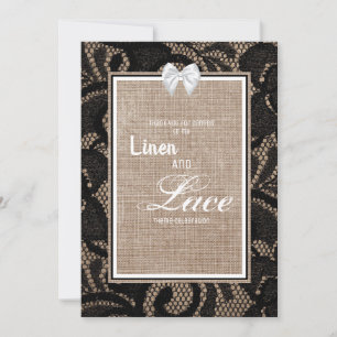 Hochzeit mit schwarzer Spitze, Burlap und Leinen Einladung