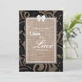 Hochzeit mit schwarzer Spitze, Burlap und Leinen Einladung (Stehend Vorderseite)
