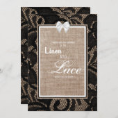 Hochzeit mit schwarzer Spitze, Burlap und Leinen Einladung (Vorne/Hinten)