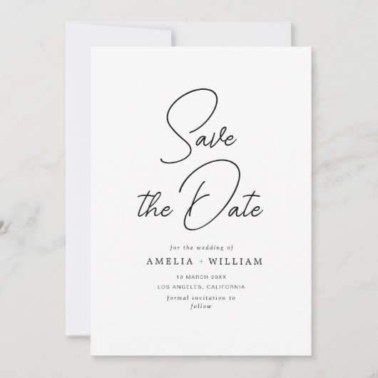 Hochzeit mit schwarzer Typografie Save the Date (Vorderseite)