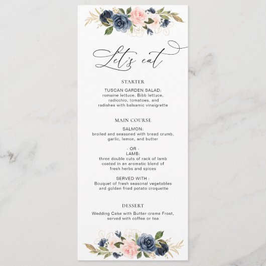 Hochzeit mit Seeräubern und Blütenblumen Menükarte (Vorderseite)