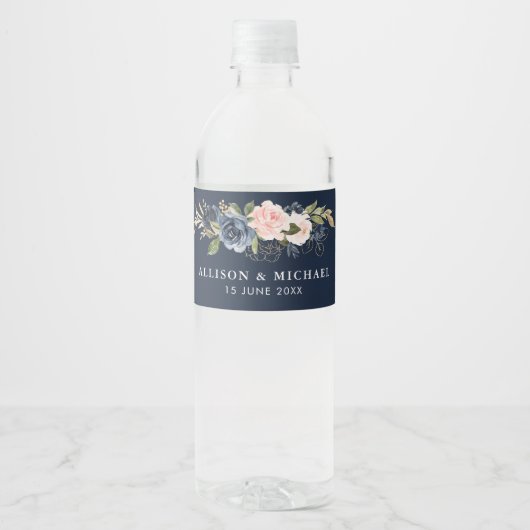 Hochzeit mit Seeräubern und Blütenblumen Wasserflaschenetikett (Vorderseite)