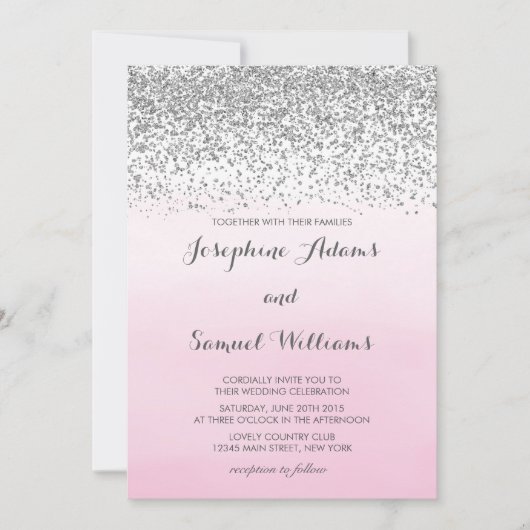 Hochzeit mit Silber und Rosa Einladung (Vorderseite)