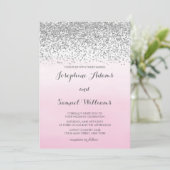 Hochzeit mit Silber und Rosa Einladung (Stehend Vorderseite)