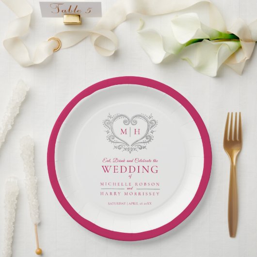 Hochzeit mit Silberherz Pappteller (Hochzeit)