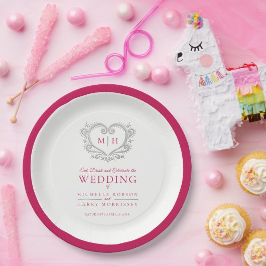 Hochzeit mit Silberherz Pappteller (Party)