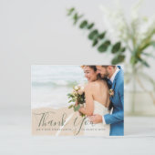 Hochzeit mit Skriptüberlagerung danke Fotokarte Postkarte (Stehend Vorderseite)