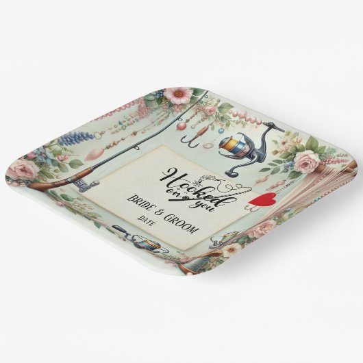 Hochzeit mit Stab und Blume Pappteller (Gewinkelt)