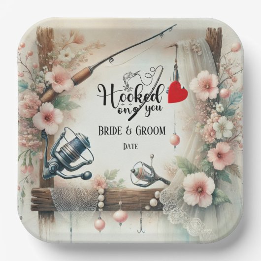 Hochzeit mit Stab und Blume Pappteller (Vorderseite)