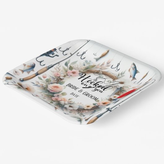 Hochzeit mit Stab und Blume Pappteller (Gewinkelt)