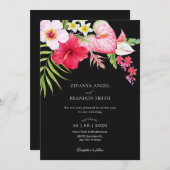 Hochzeit mit tropischem Blumen Einladung (Vorne/Hinten)