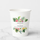 Hochzeit mit tropischem hellen Blattwerk  Pappbecher (Rückseite)