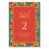 Hochzeit mit tropischem Orange und Gelb Tischnummer (Rückseite)