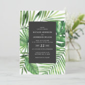 Hochzeit mit tropischen Blättern und Skripten Save The Date (Stehend Vorderseite)