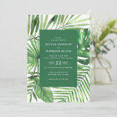 Hochzeit mit tropischen Blättern und Skripten Save The Date (Stehend Vorderseite)
