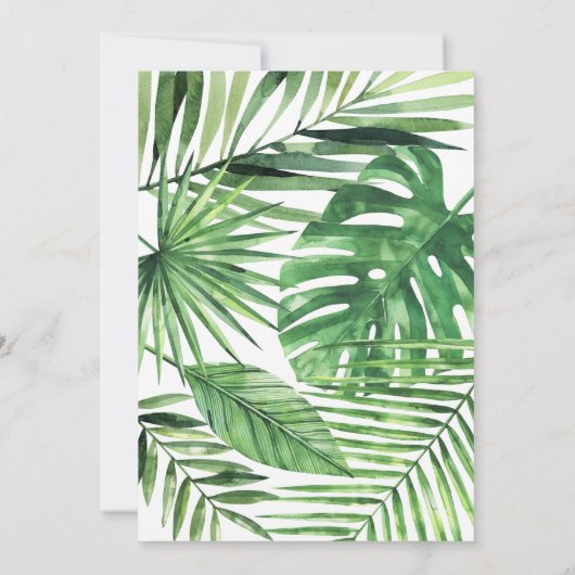 Hochzeit mit tropischen Blättern und Skripten Save The Date (Rückseite)