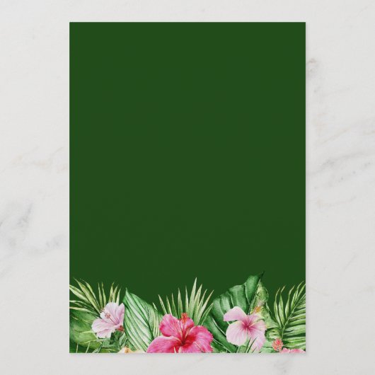 Hochzeit mit tropischen Pflanzen Menükarte (Rückseite)