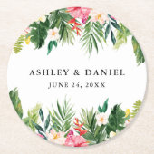 Hochzeit mit tropischen Pflanzen Runder Pappuntersetzer (Vorderseite)