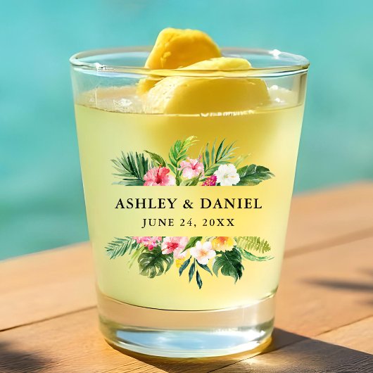 Hochzeit mit tropischen Pflanzen Schnapsglas