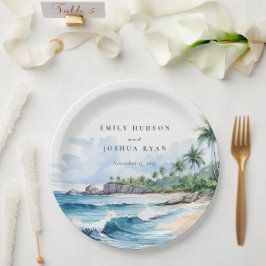 Hochzeit mit tropischen Wasserfarben Pappteller