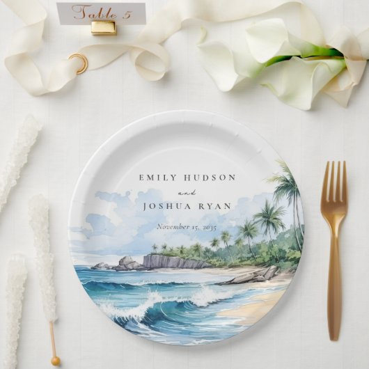 Hochzeit mit tropischen Wasserfarben Pappteller (Hochzeit)