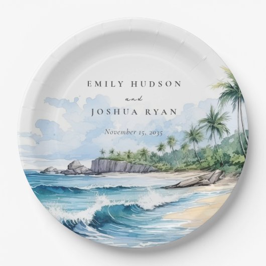 Hochzeit mit tropischen Wasserfarben Pappteller (Vorderseite)