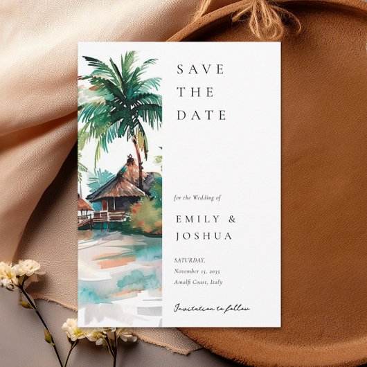 Hochzeit mit tropischen Wasserfarben Save The Date